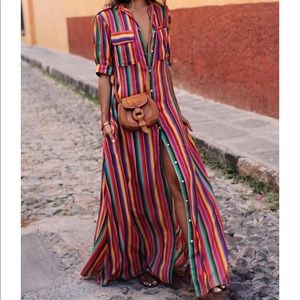 BOHEMIA STRIPED SHIRT MAXI DRESS